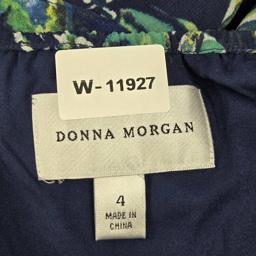 Donna Morgan Women Dress 4 Navy Floral Maxi Milkmaid Chiffon Cottagecore NWT - Picture 2 of 9